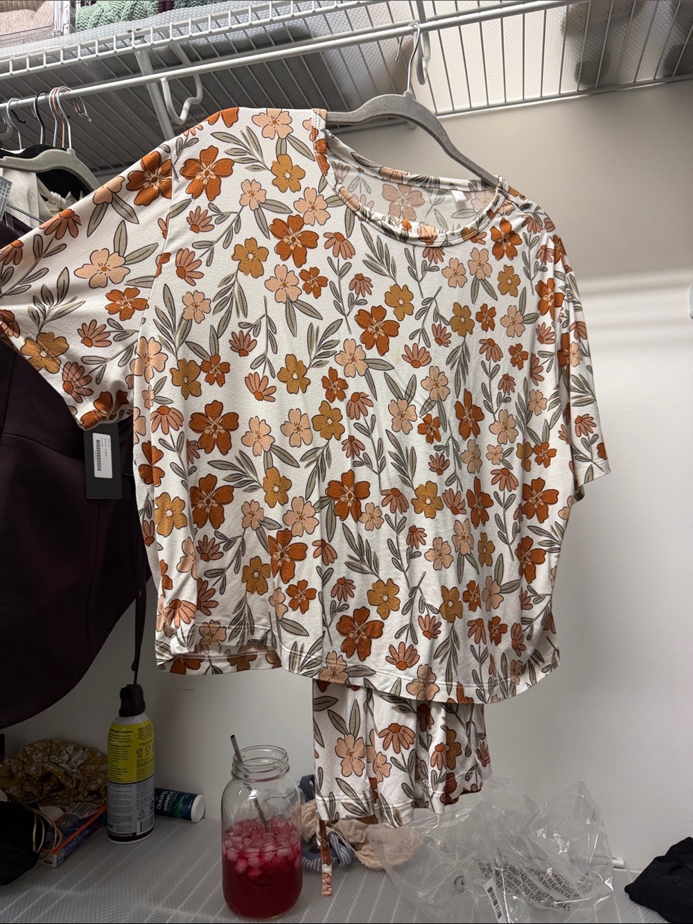 Silkies White Short-Sleeve Floral Top in Rust & Peach